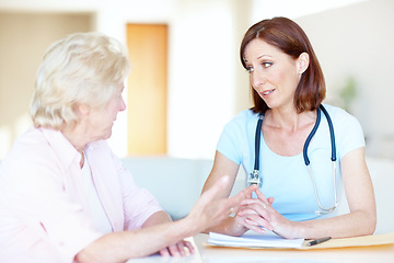 Image showing What is the best course of action, doctor - Senior Health. An elderly woman expresses her concerns to a trusted doctor.