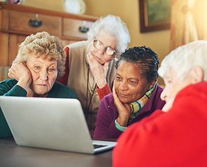Image showing Well how about that. a group of senior women using a laptop at a senior centre.