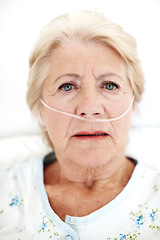Image showing Anxiety and isolation - Senior Health. Closeup portrait of a sick elderly woman looking for hope.