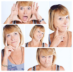 Image showing Her face couldnt lie if it wanted to. Composite shot of a woman making various facial expressions.