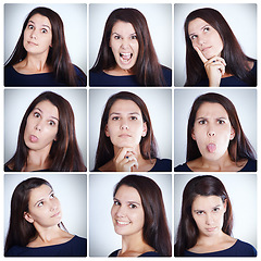 Image showing My emotions get the better of me sometimes...Composite shot of a woman making various facial expressions.