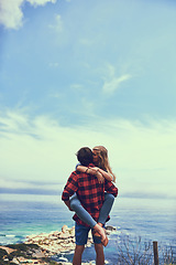 Image showing She will never let him go. an affectionate young couple enjoying a hike in the mountains.