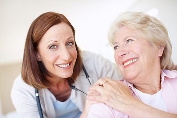 Image showing Shell never forget what her doctor did for her. Closeup portrait of a mature nurse and her elderly patient sharing an affectionate moment together.