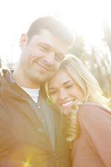 Image showing Living a life filled with love. A happy and loving couple spending time out in the woods together.