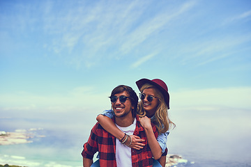 Image showing They share a love of nature. an affectionate young couple enjoying a hike in the mountains.