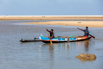 Image showing Fishermen using sailboats to fish off the coast of Morondava in Madagascar