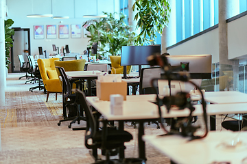 Image showing Empty modern glass startup office the space exudes a sleek and innovative atmosphere, ready to be filled with the potential of entrepreneurial endeavors