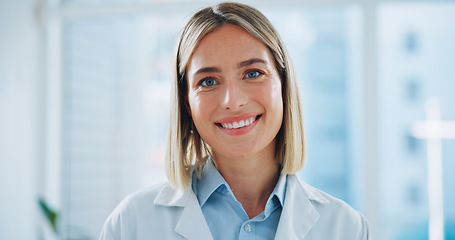 Image showing Portrait, woman and doctor in hospital with smile, integrity and professional healthcare. Face, happy and confident medical expert, worker and employee consulting with trust, pride and help in clinic