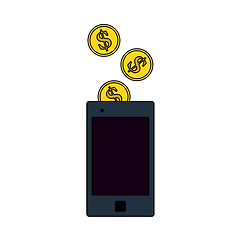 Image showing Golden Coins Fall In Smartphone Icon