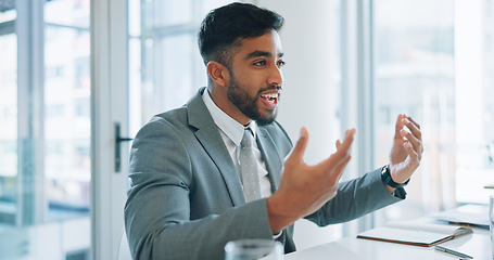 Image showing Business, job interview and man with conversation, recruitment and discussion in a workplace. Person, employee and worker in a meeting, partnership and hiring with opportunity and human resources