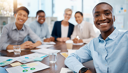 Image showing Meeting, teamwork and finance with a team planning in the office for future growth and development. Collaboration, strategy and vision with business people sitting at a table in the boardroom