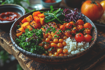 Image showing Healthy vegetarian Buddha bowl with fresh vegetable salad