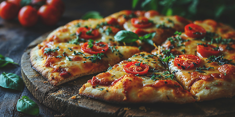 Image showing Margherita pizza topped with tomato sauce, mozzarella cheese