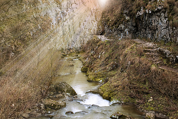 Image showing river flowing into a limestone creek