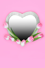 Image showing Pink Tulip Flower Beautiful Heart Shape Frame