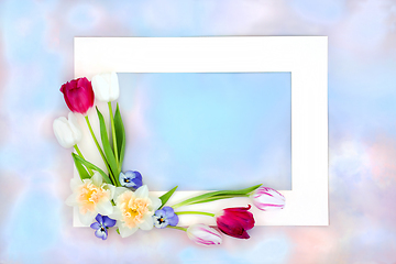 Image showing Spring Flower Background Border with Sky and Clouds