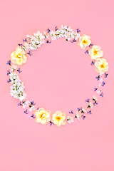 Image showing Spring Cherry Blossom and Narcissus Flower Wreath