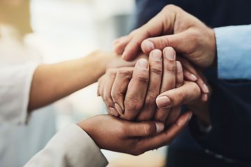 Image showing Hand holding showing support, love and care. Close up of a group of people coming together in unity as a team. Friends bonding and building trust with loving gesture. Adults communicating friendship