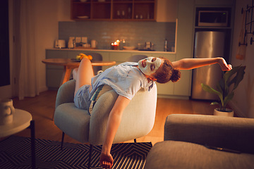 Image showing Face, skin and self care woman relaxing at home with facial mask and calming candle lights for a relaxed therapeutic atmosphere on a Friday night. Girl with a routine skincare treatment on the sofa