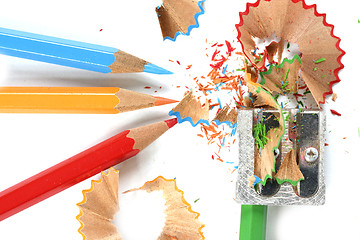 Image showing Pencils and sharpener