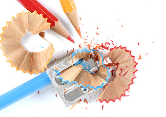 Image showing Pencils and sharpener