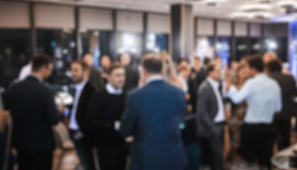 Image showing Blurred image of businesspeople at banquet event business meeting event. Business and entrepreneurship events concept