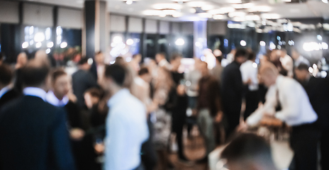 Image showing Blurred image of businesspeople at banquet event business meeting event. Business and entrepreneurship events concept