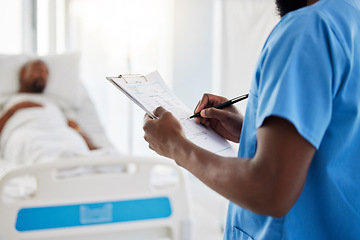 Image showing Healthcare, insurance and hospital plan by medical intern writing and filling out form. Health care professional doing admin, keep record of sick patient medication and treatment in a hospital