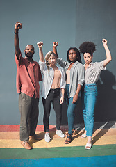 Image showing Freedom, power and human rights with a group of young people in protest or demonstration for equality and the LGBTQ community movement. Portrait of a man and women making a stand for gay pride