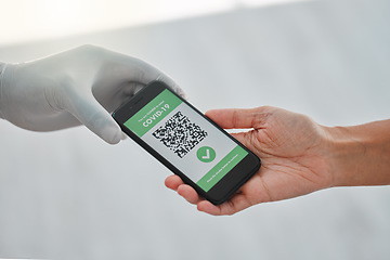 Image showing covid, qr code and vaccine passport at airport logistics for app database with digital signage at travel security. immigration, and health safety insurance check up for people going on holiday