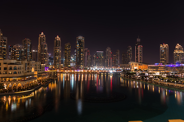 Image showing Unique view of Dubai Dancing Fountain show at night.