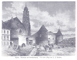 Image showing View of the ancient castle of Agram or Zagreb capital in Croatia, vintage engraved illustration