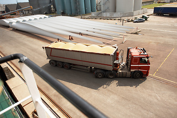 Image showing Delivery, cargo and shipping truck in an industrial, manufacturing and distribution job site. Export transport lorry of ecommerce, factory and industry supply chain product stock at a freight depot