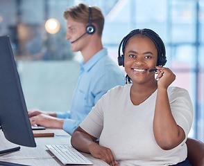 Image showing Telemarketing, call center and contact us for our happy consultant agents to help you with loan payment data fast. Fintech, consulting and quality professional customer service from friendly advisors