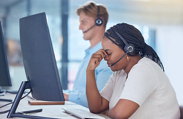 Image showing Business woman fail in investment, stock market and forex trading or economy crisis. Stress, bad financial invest on stocks for corporate finance worker and profit loss on computer data for company