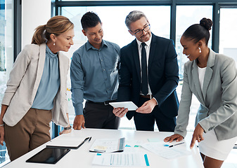 Image showing Leadership vision, collaboration and teamwork of a business team in an office work meeting. Corporate company management working on an accounting strategy, finance planning or a financial project