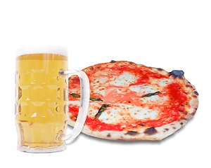 Image showing Margherita pizza and Beer with copy space