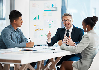 Image showing Business manager, accountant or investor in a finance, marketing or company meeting presentation with team of investment advisors or boardroom members. Corporate people planning strategy and growth