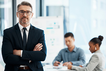 Image showing Leader, manager and ceo working in management for a corporate company with vision, leadership and confidence for startup success. Portrait of serious executive, business man and boss in an office