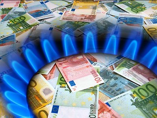 Image showing EURO notes and gas stove