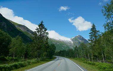 Image showing Glacier on road trip journey Majestic beautiful snow landscape exploration