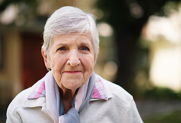 Image showing Portrait of elderly woman smiling happy enjoying day in park