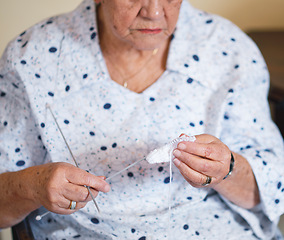 Image showing Elderly woman hands knitting at home