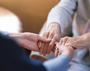 Image showing Nurse helping old woman holding hands in retirement home