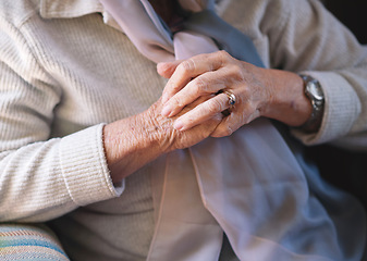 Image showing Elderly woman hands clasped retirement concept