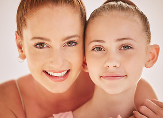 Image showing Portrait of ballet teacher with student, teaching a dance class and learning performance at a studio. Face of ballerina dancer with smile in creative dancing school for training with talent coach