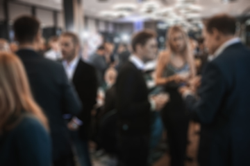 Image showing Blurred image of businesspeople at banquet business meeting event. Business and entrepreneurship events concept