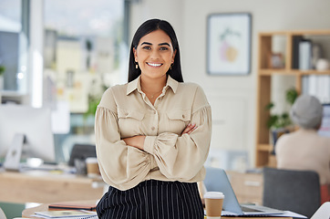 Image showing Leadership, vision and proud HR business woman in office portrait for we are hiring, FAQ and about us. Confident, empowerment and young corporate leader or worker with mission, goal or job motivation