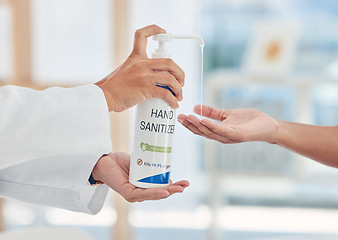 Image showing Clean hands, sanitize and safety from bacteria, disease or germs for protection during flu season. Marketing covid products for hygiene and safe living from corona virus, illness and other diseases.