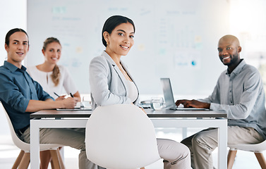 Image showing Success, pride and diversity for startup team working together in an office. Coaching, leadership and woman mentor training employees. Teamwork, businessmen and women in strategy and planning meeting